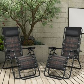 2 Pieces Folding Patio Rattan Zero Gravity Lounge Chair